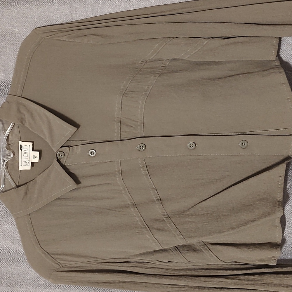 L.A. Hearts Cropped Khaki Green Long Sleeve Button Down Shirt Sz Small